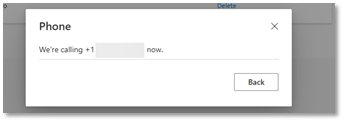 Phone dialog screen with "We're calling (phone number) now" message displayed