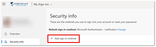 My Sign_ns page with "+ Add sign-in method" button highlighted.
