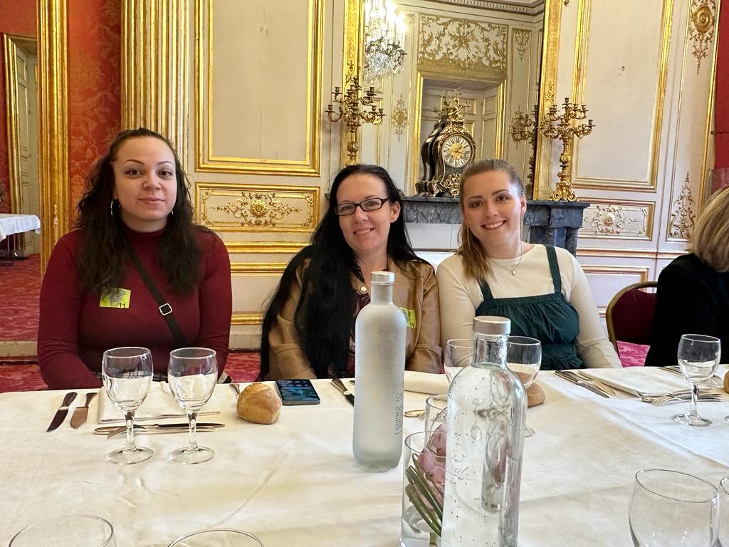 Gregurich and two of her study abroad classmates at the French Senate dinner.