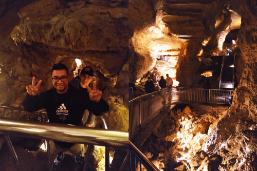 Students exploring cave